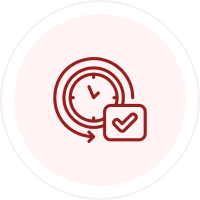 Clock icon with check mark symbol.