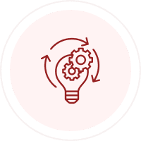 icon (2) Light bulb with gears and arrows icon.