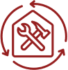 Red tools icon with arrows on black background.