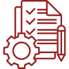 Gear, checklist, and pencil icon illustration.