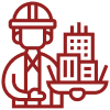 Engineer icon with buildings and hard hat.