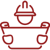 Icon of engineer with blueprint and helmet.